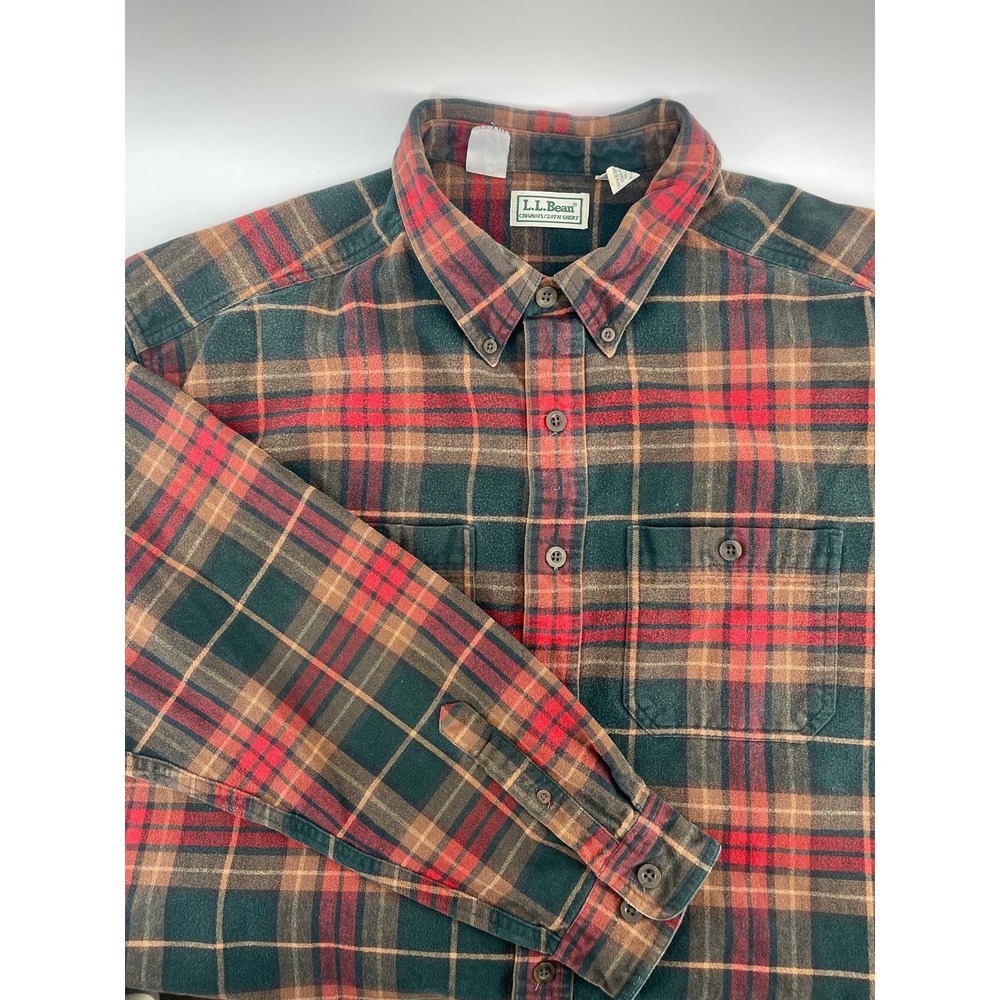 Y2K LL Bean Chamois Cloth Shirt Mens XXL Tall Red Green Plaid Button Down Cotton